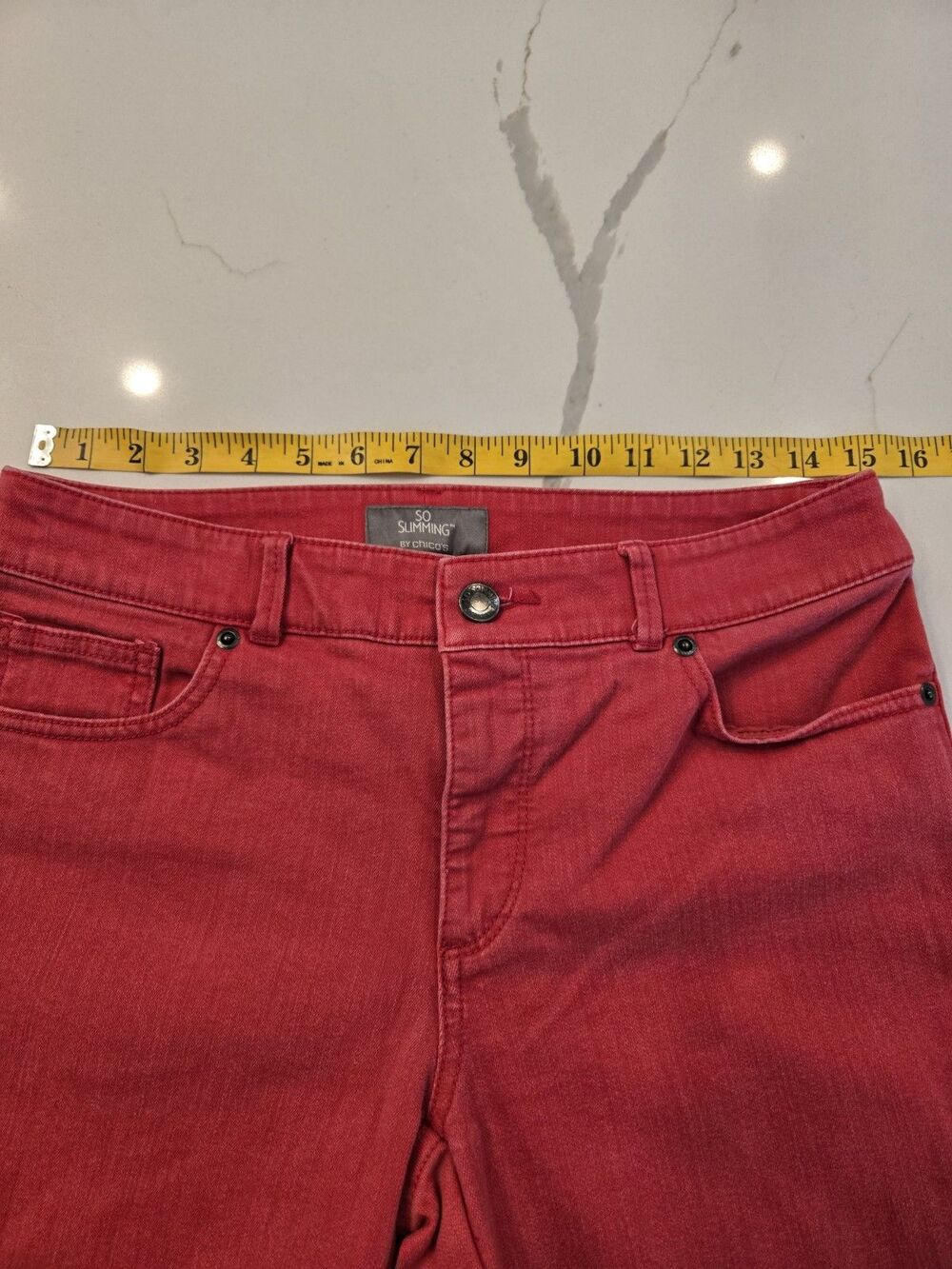So Slimming by Chico's Women's Washed Red Ankle Zip Jeans Size 0.5 US Size 6 - Picture 10 of 15